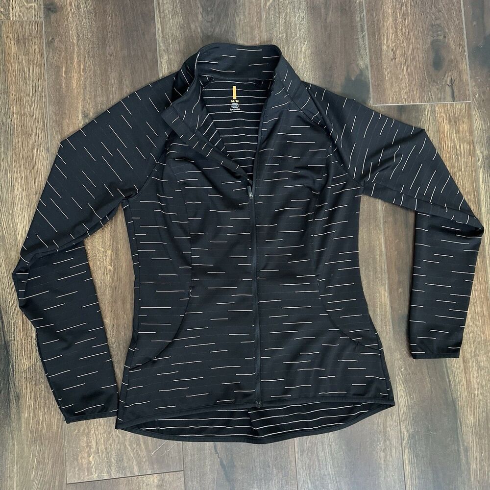 Lucy Active Wear Tech Black Running Peplum Top Full Zip Sweatshirt Size Medium